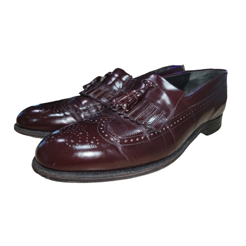 ET Wright Men's Burgundy‎ Wingtip Kiltie Tassel Loafers Dress Shoes Size 11.5 B